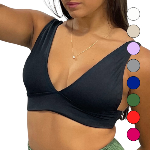 Top Cropped Alça Grossa Larga Decote V Feminino Duplo Sem Bojo Suplex Premium Duda
