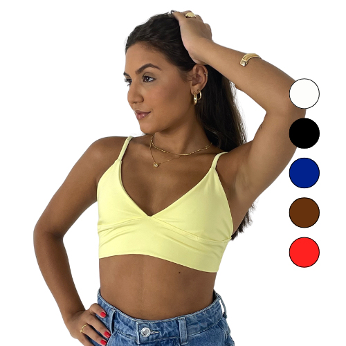 Top Cropped Alcinha Reforçada Decotado Feminino Duplo Suplex Premium Sem Bojo Carioca