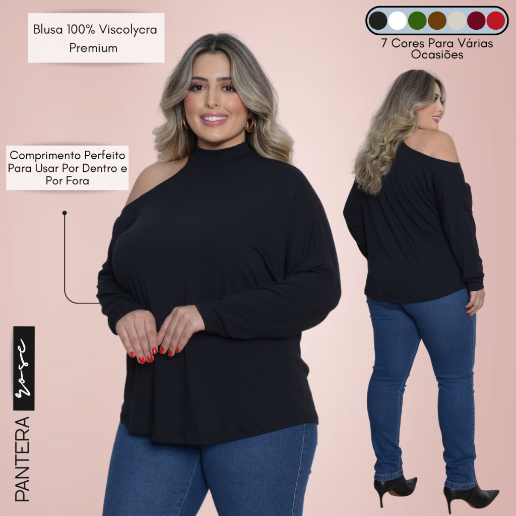 Blusa Manga Longa Feminina Plus Size Ombro De Fora Gola Alta Frio Soltinha em Oferta na Shopee