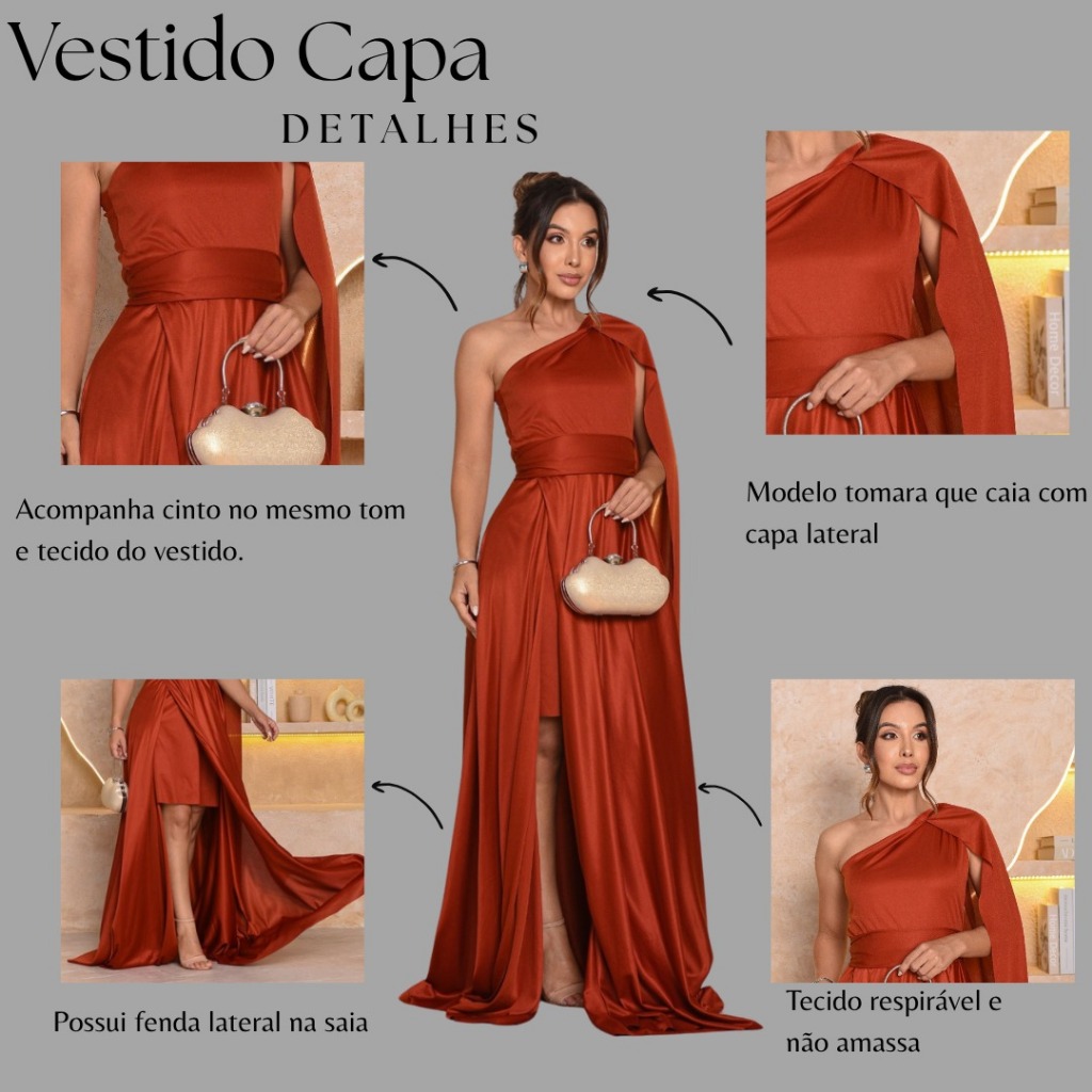 Sônia Anair Vestido Feminino Longo com Capa Festa Madrinha Casamento