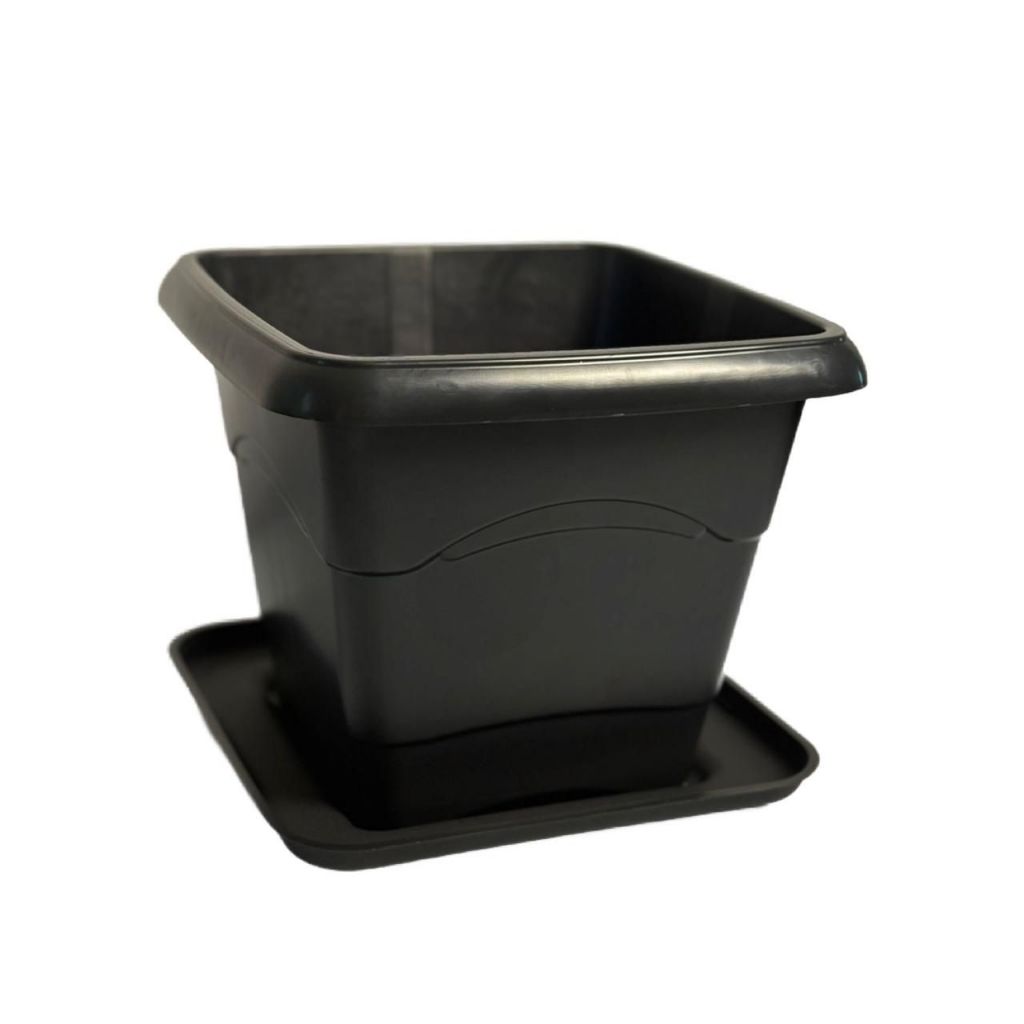 KIT COM 4 VASOS QUADRADOS 5,5L PRETOS COM PRATO em Oferta na Shopee