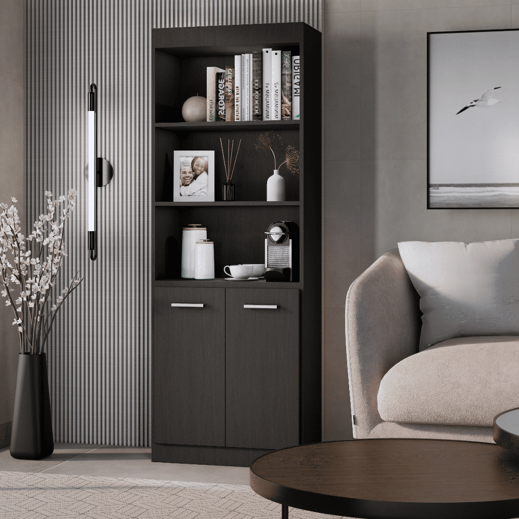 Armário com 5 Prateleiras e Duas Portas Bonatto Ideal Para Livros, Decoração e Organização - Home & Living