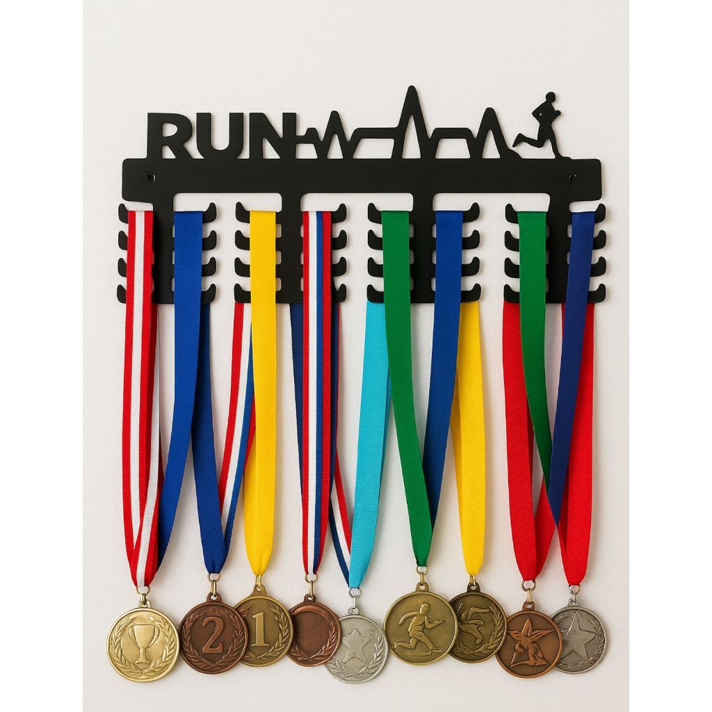 Painel Porta Medalhas RUN – Design Esportivo | MDF Preto em Oferta na Shopee