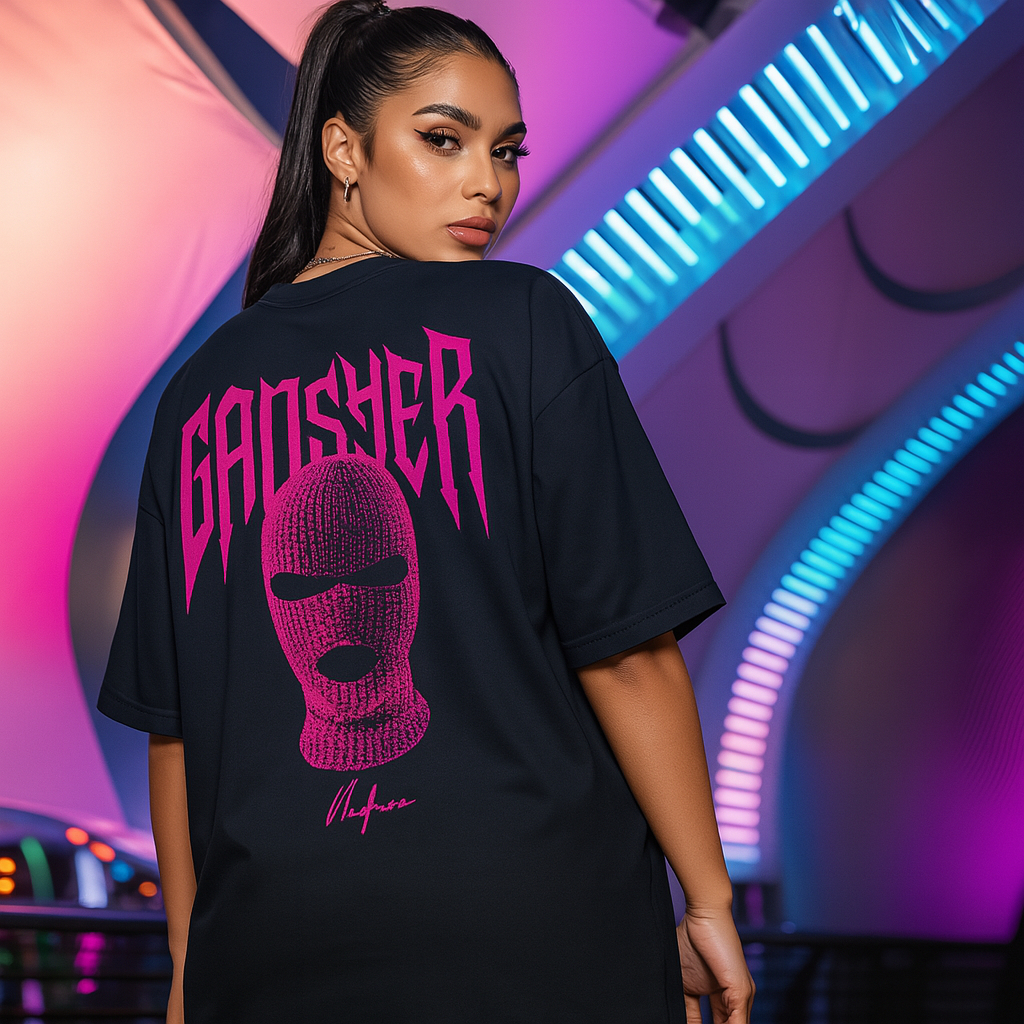 Camiseta Oversized Feminina Streetwear Algodão Pink Gangster BT