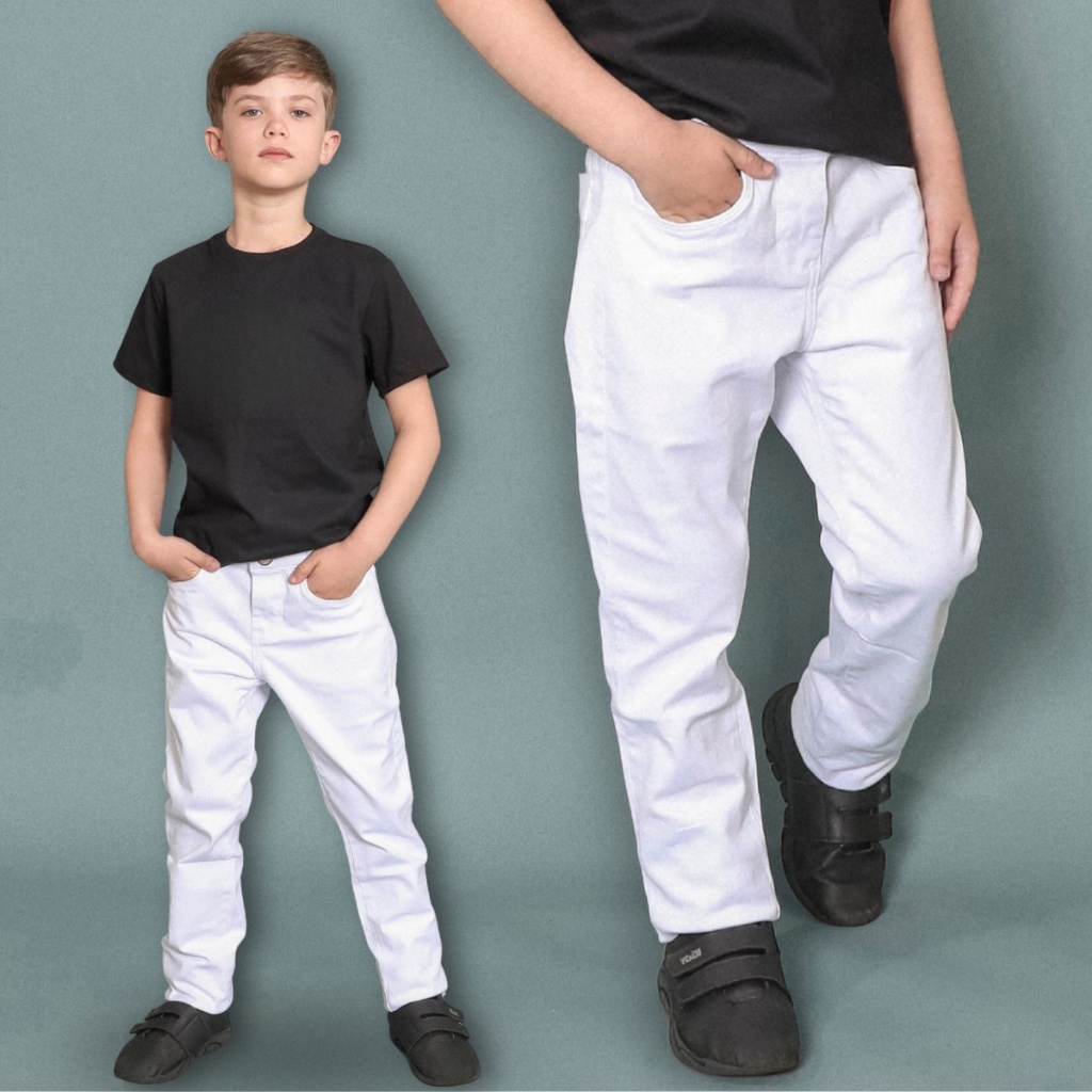 Calça Jeans Masculina Branca Infantil Para Menino 4 a 16 Anos Confortável