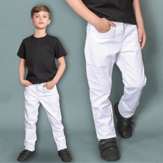 Calça Jeans Masculina Branca Infantil Para Menino 4 a 16 Anos Confortável em Oferta na Shopee