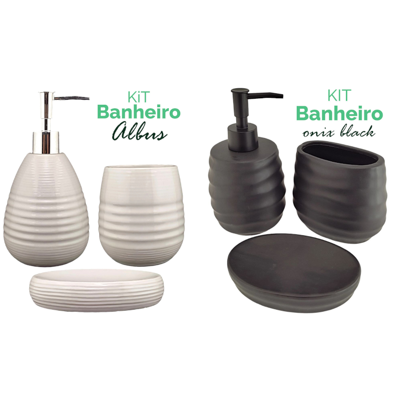Kit para Banheiro em Cerâmica 3 Peças Porta Sabonete Líquido/ Saboneteira/ Porta Escova