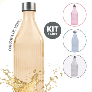 Kit Garrafas de Vidro Scoth Colorida 1 Litro com Tampa Inox Água Suco Chá Geladeira Hérmetica em Oferta na Shopee