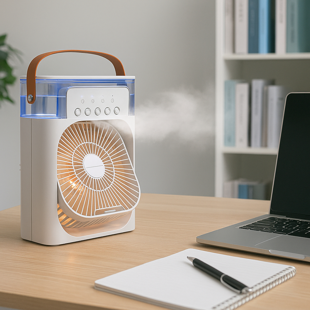 Mini Climatizador Ventilador Portátil USB Led Quarto Sala Escritório Mesa Reservatório 600ml Alça