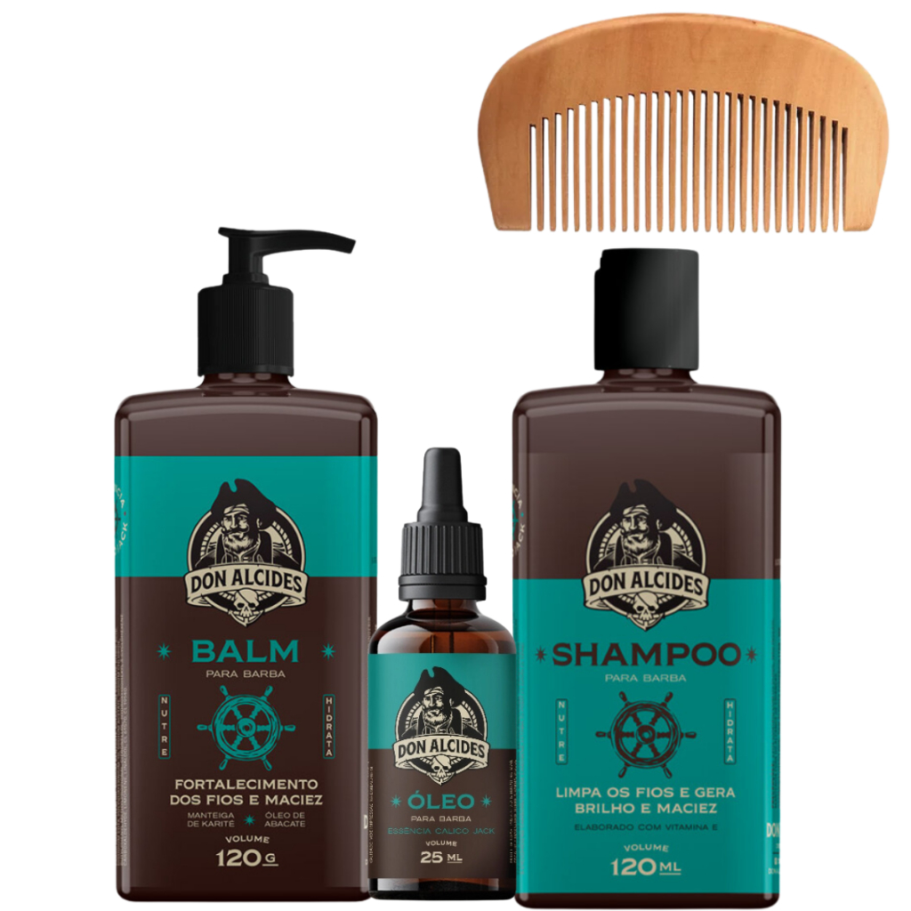 Kit Calico Jack Balm Shampoo Óleo Pente 1/2 Lua Don Alcides