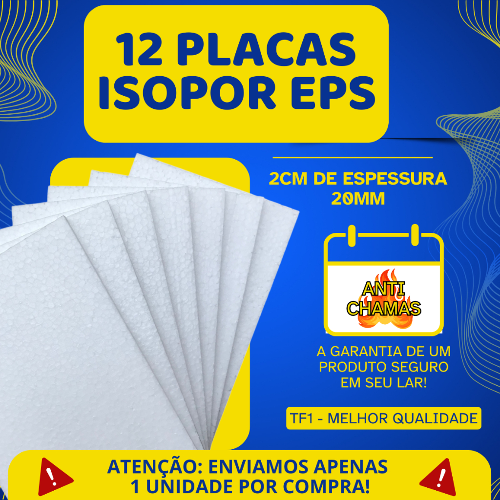 Kit 12 Placas De Isopor EPS - Espessura 20mm (2Cm) Forro Térmico Acústico - ISOPOR DE QUALIDADE