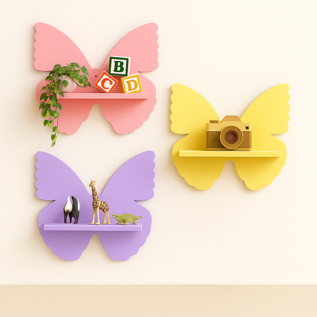 Kit Prateleira Borboleta Nicho Borboleta em MDF 3 peças