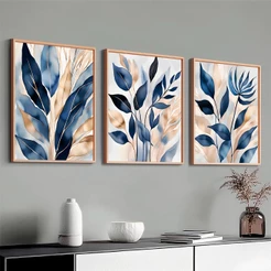 Kit 3 Quadros Decorativos 40x60 Com Moldura Abstrato Botânico Para Sala Quarto