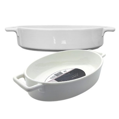 Travessa Refratário Grande Branca Oval Com Alça Cerâmica Resistente 38,5cm - 2L