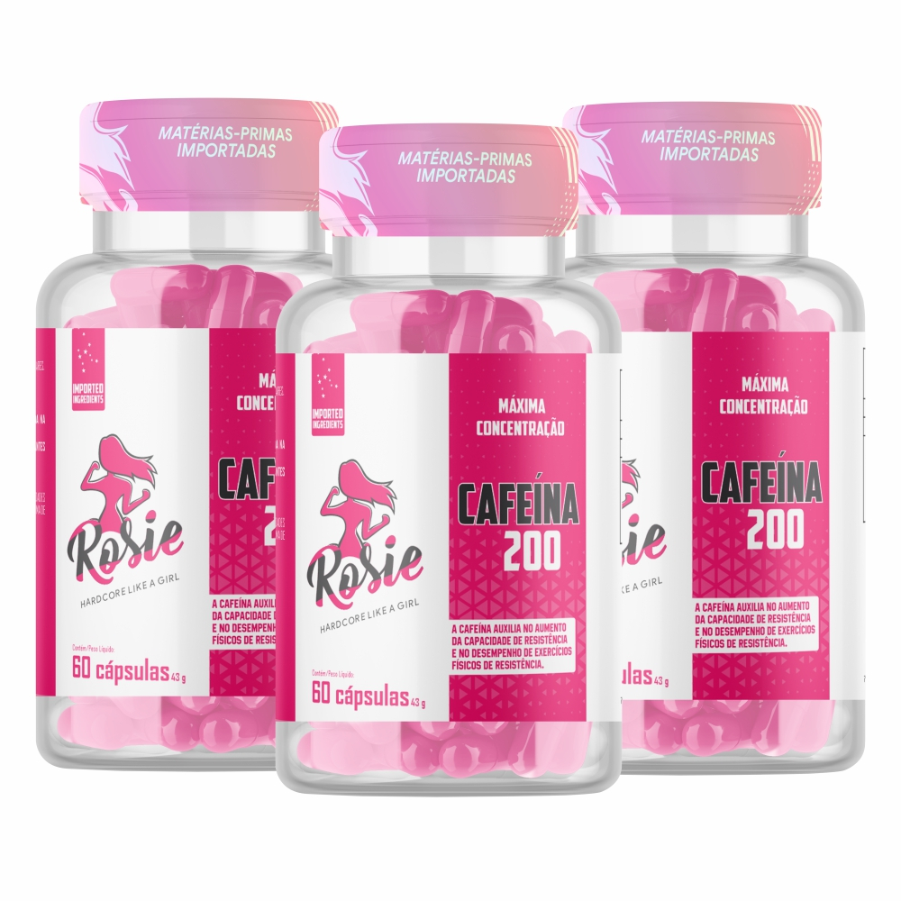 3x Cafeína Anidra - 180 Cápsulas - Rosie Hardcore Like a Girl