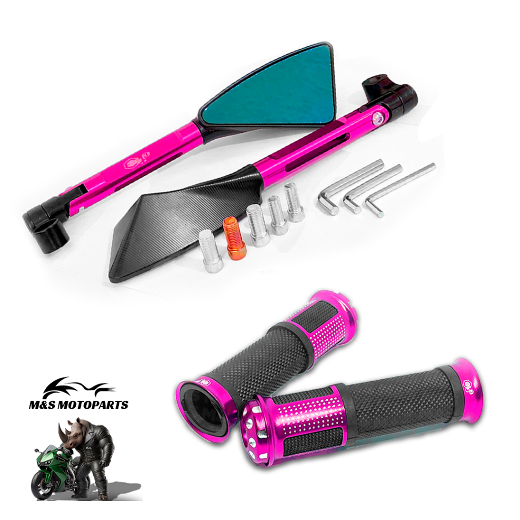Manopla e Retrovisor Rosa Para Moto HONDA, YAMAHA, KAWASAKI, DAFRA, SHINERAY - Kit Universal