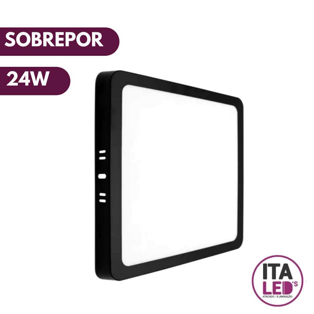 Luminária Painel Plafon Led 24W Preto Quadrado Sobrepor Branco Frio 6500K Bivolt em Oferta na Shopee