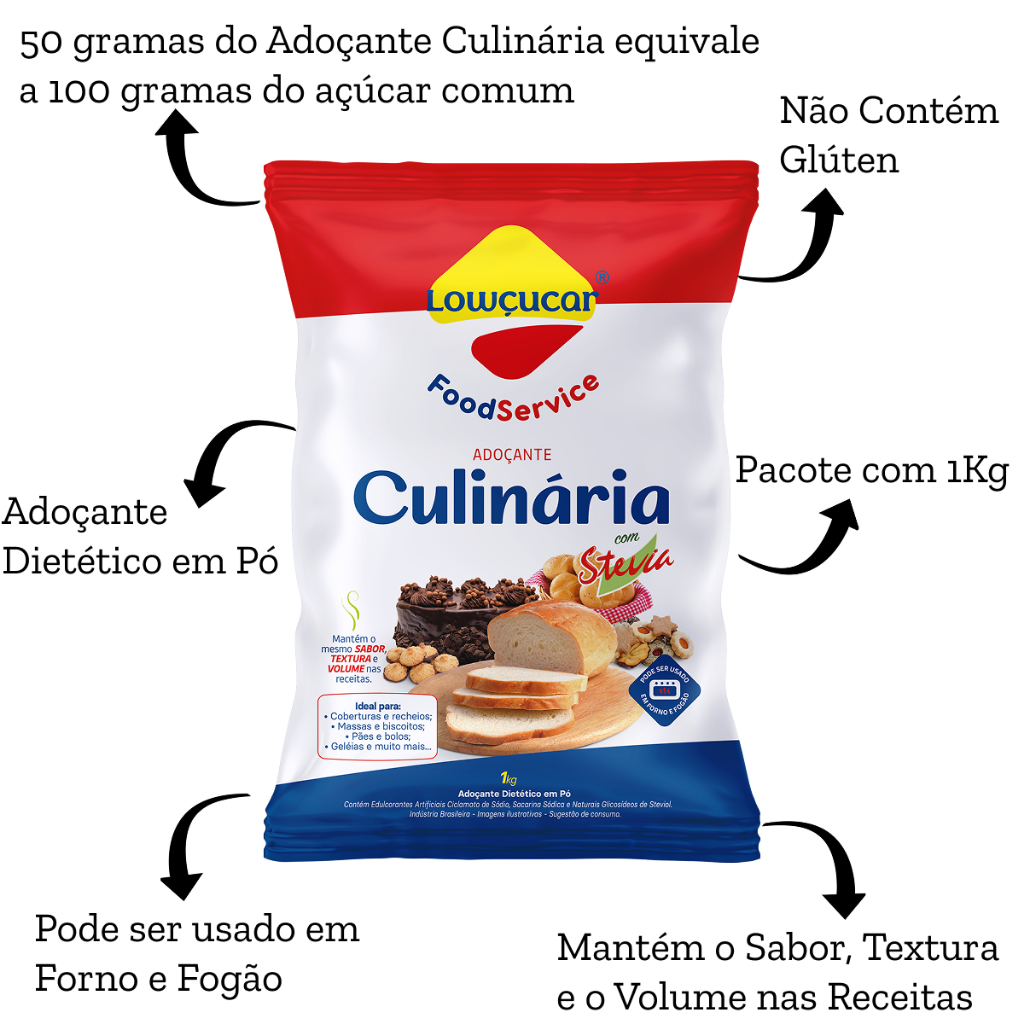 Adoçante Culinária Lowcucar Food Service Com Stevia 1kg - Culinário — imagem 2 de 2