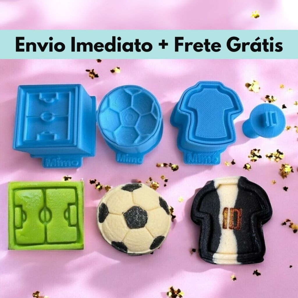 Kit com 3 Ejetores Modeladores Futebol, Campo, Bola e Camisa para Docinhos, Brigadeiros e Massa