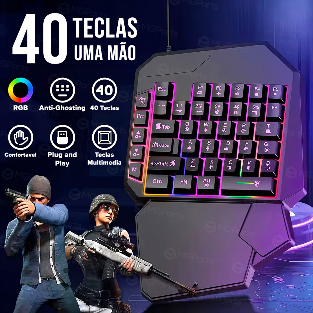 Teclado Gamer Semi Mecanico Single Hand Profissional Uma Mão Led RGB Mobilador Free Fire Novo