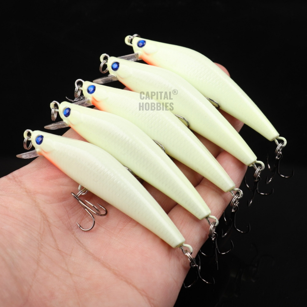 Isca artificial luminosa meia água pesca noite 3d minnow crankbaits 8cm brilha no escuro