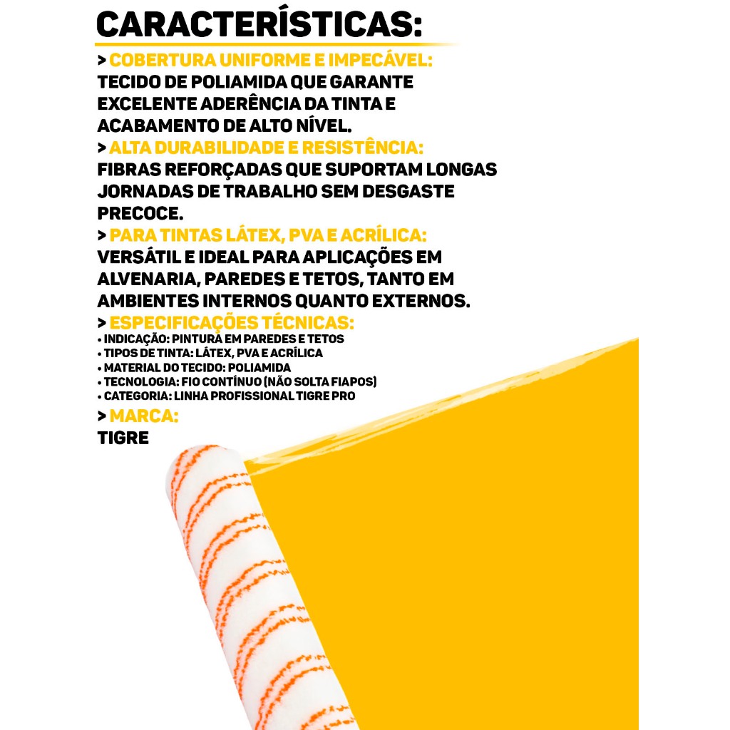 Detalhes do Rolo Para Pintura 30cm Parede Teto Multiuso Tinta Látex Acrílica 100% Lã Sintética Profissional Sem Cabo