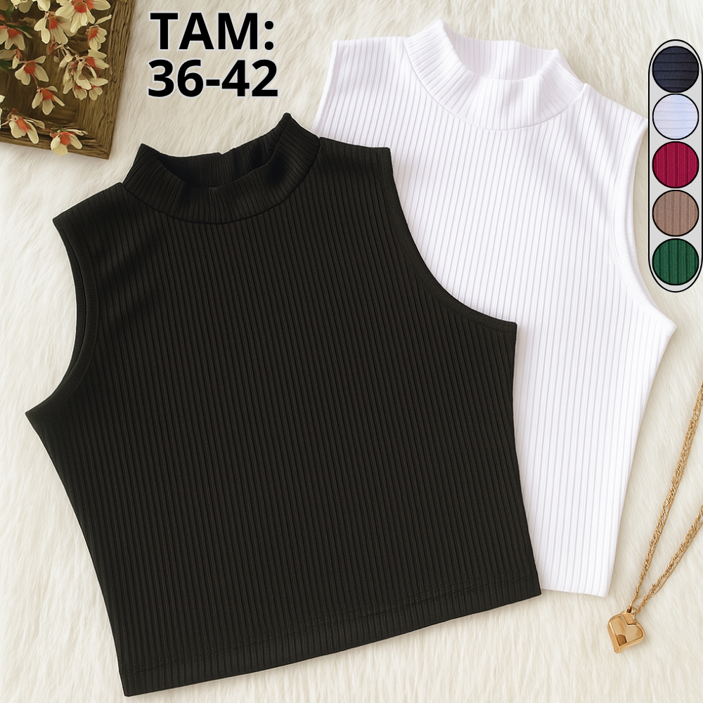 Kit 2 Cropped Canelado Feminino Gola Alta Canelado Premium em Oferta na Shopee