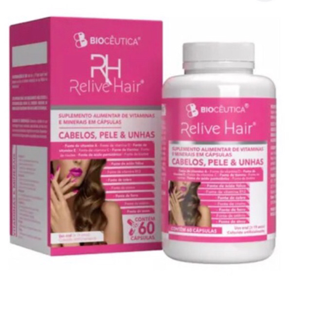 Relive Hair Vitamina A D E C Ácido Fólico Biotina Cobre Cromo Ferro Selênio Zinco 60 Caps/3X