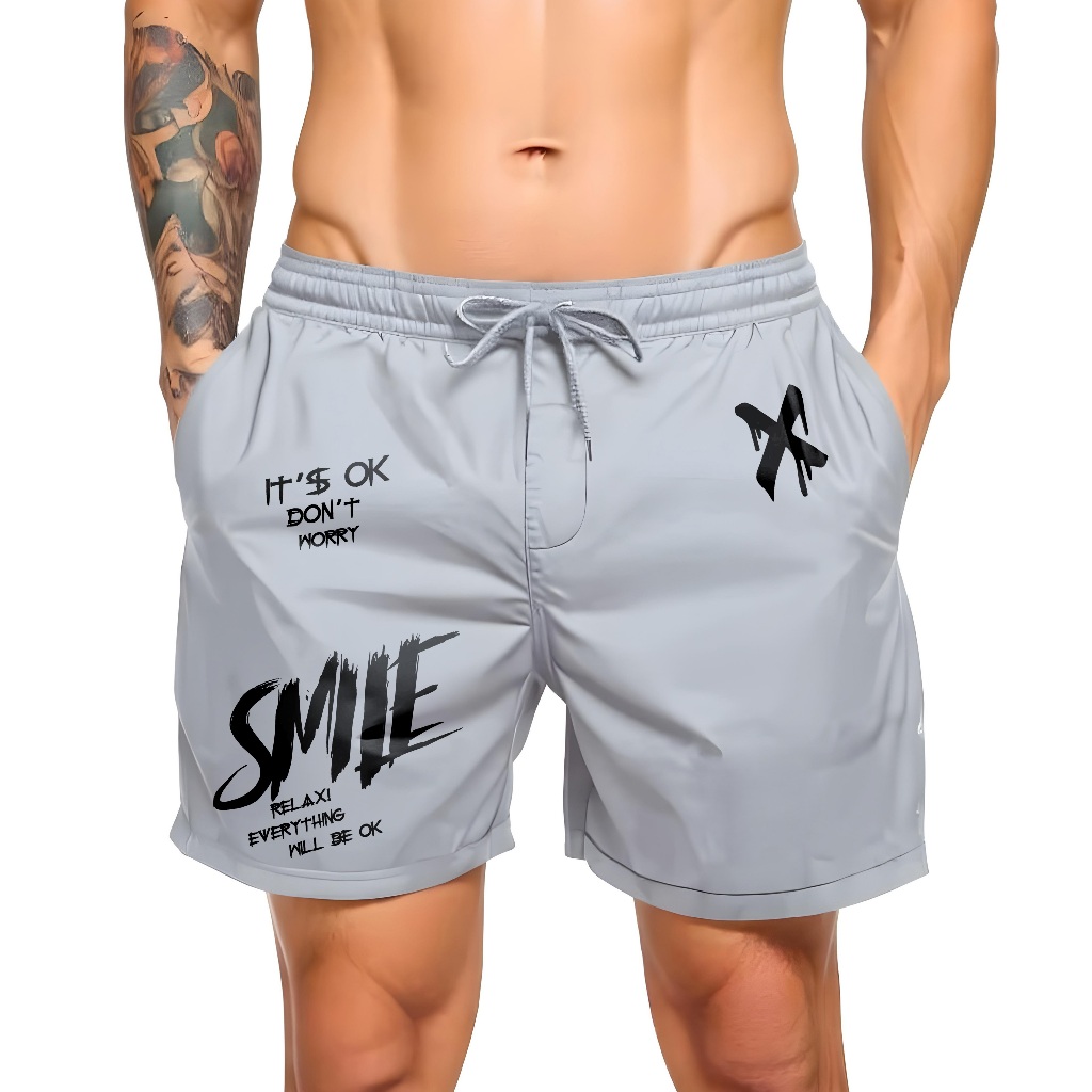 Short Masculino Estampado Smile X | Bermuda Tactel Confortável para Academia, Praia, Piscina, Dia a Dia em Oferta na Shopee