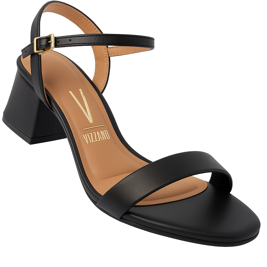 Sandália Vizzano Salto Grosso Feminina Com Fivela Conforto Preto em Oferta na Shopee