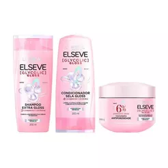 Kit Glycolic Gloss Elseve L'Oréal Paris - Shampoo 200ml + Condicionador 200ml + Creme de Tratamento 300g