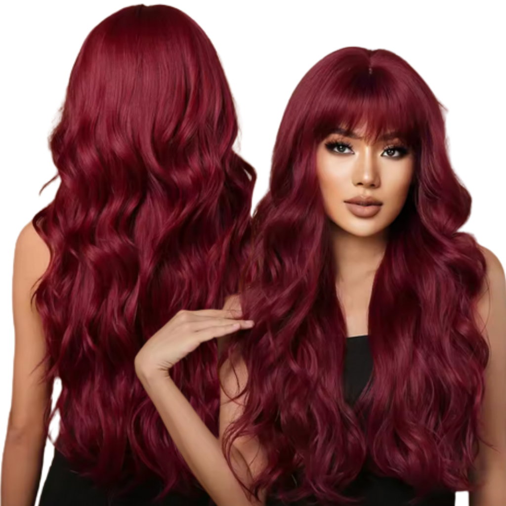 Wig Lace Peruca Orgânica Fibra Natural Ondulada Borgonha 118+ Cap