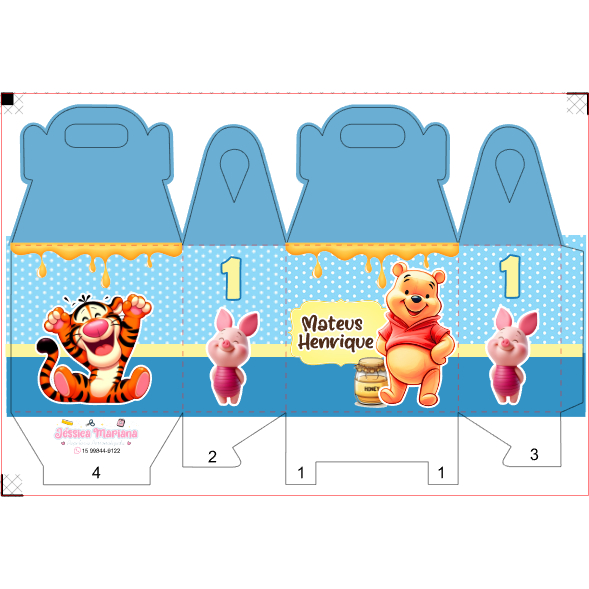 Lembrancinha aniversário Ursinho Pooh personalizados caixinhas maletinha com nome e idade festa infantil PEGUE E MONTE