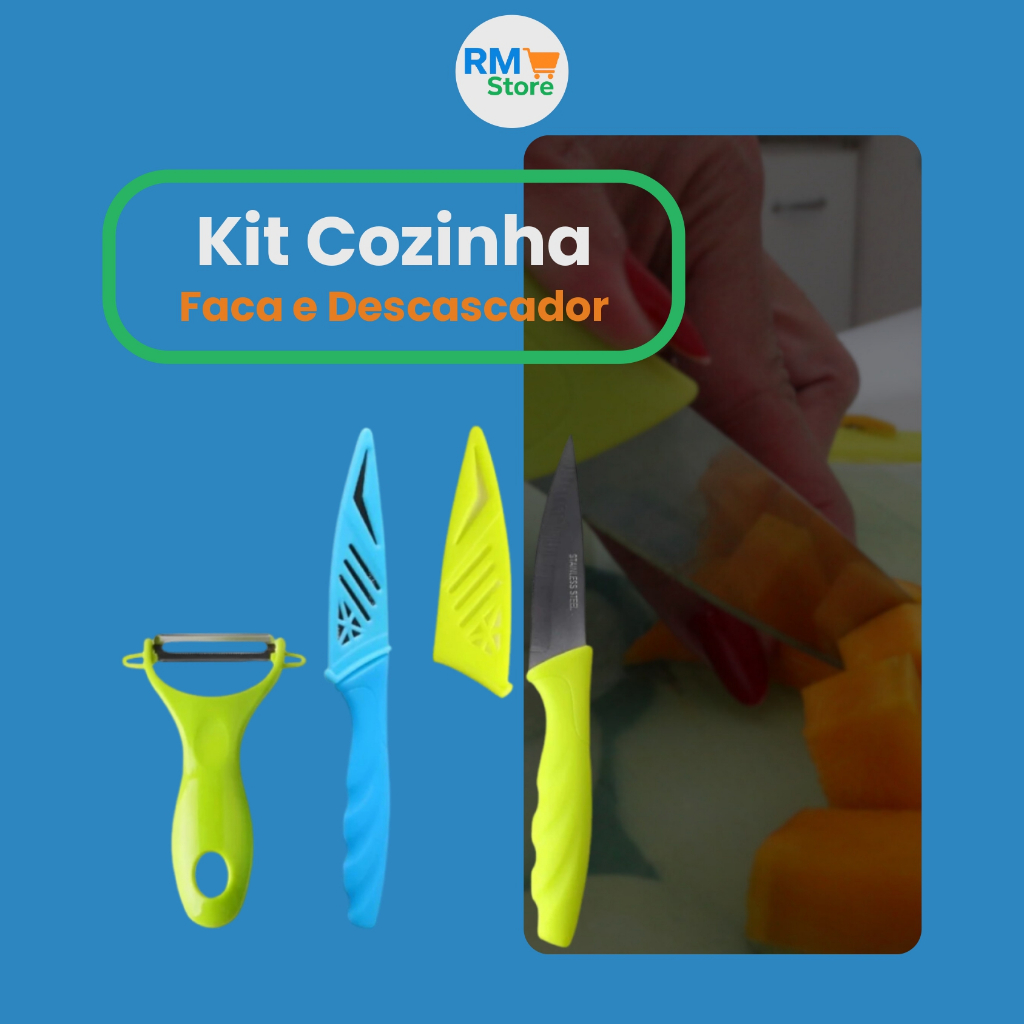 Kit Cozinha Faca + Descascador de Legumes e Frutas – Praticidade na Sua Cozinha!