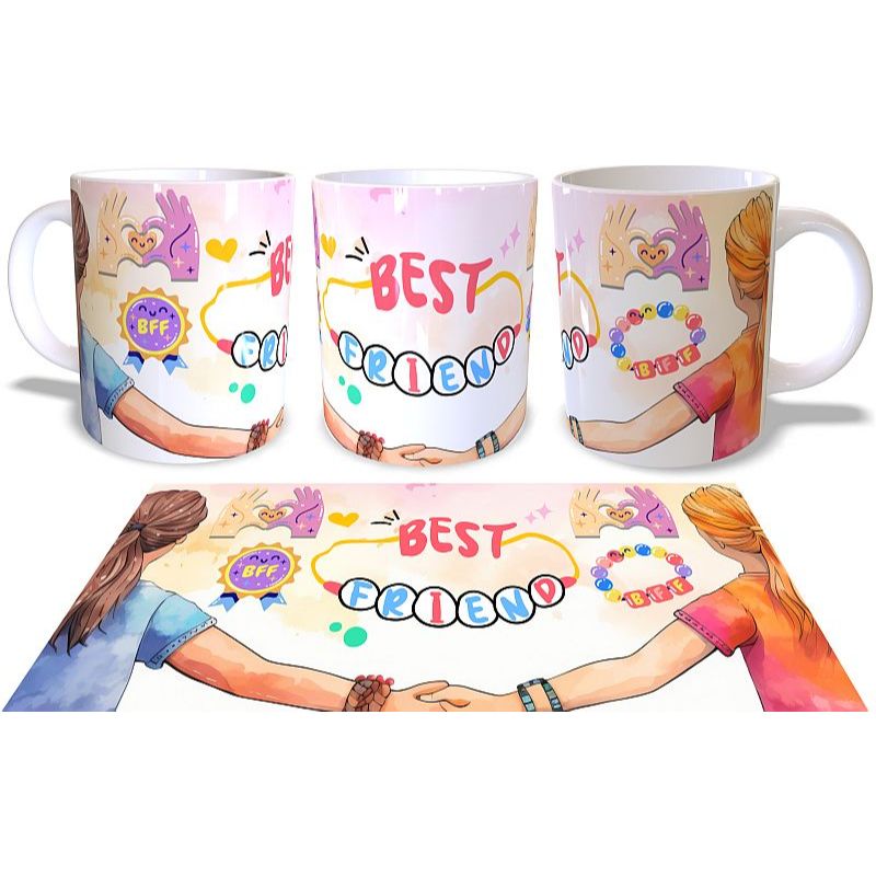Caneca Porcelana Best Friend BFF / Flores / Xícara Amigas / Melhores Amigas