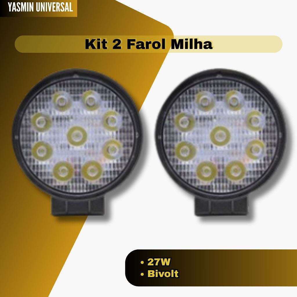 Kit 2 Farol Milha 27w Luz Auxiliar 09 LEDs 12v/24v Bivolt Redondo em Oferta na Shopee