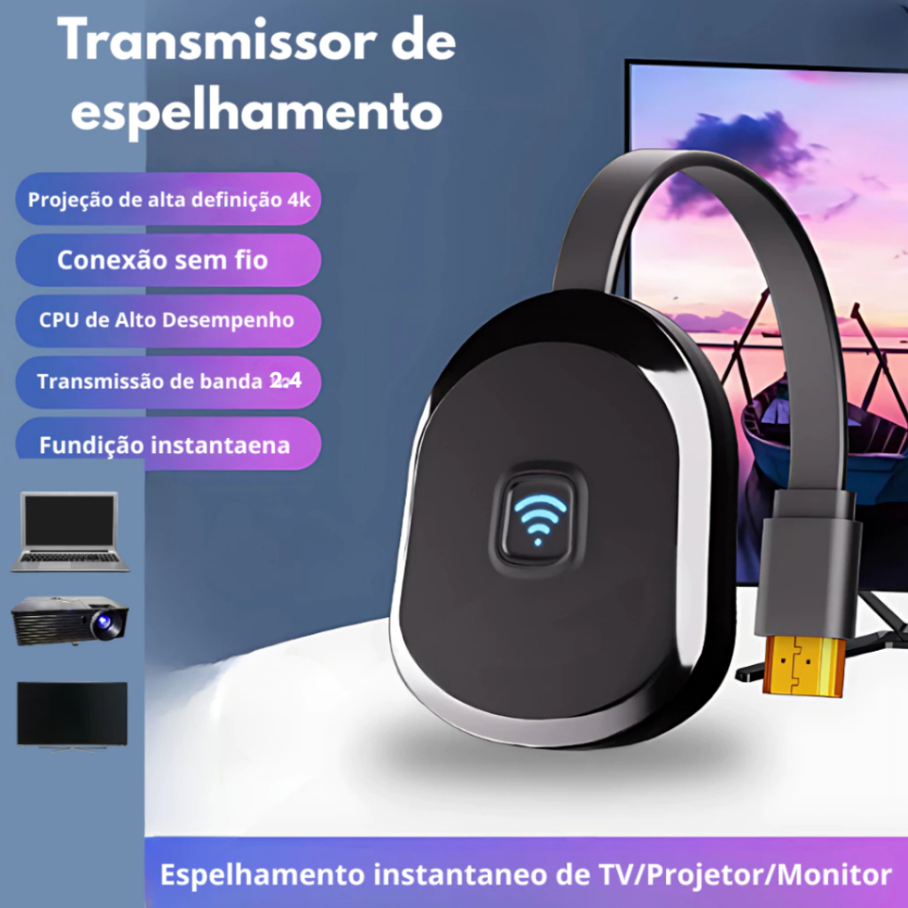 Transmissor sem fio espelhamento de aparelhos na TV - Monitor - Notebook 1080p