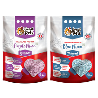 2 Areia Granulado Premium Blue Moon Natural e Purple Moon Bentonita 4kg Para Gatos Great Pets em Oferta na Shopee