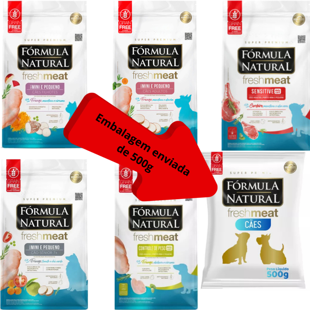 Fórmula Natural Fresh meat Ração 500g Cachorro - Pequeno Porte - Filhotes, Adultos, Light e Sênior