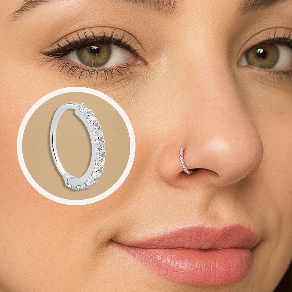 Piercing Argola Cravejada Zircônia Aço Nariz Tragus Cartilagem Delicado de em Oferta na Shopee