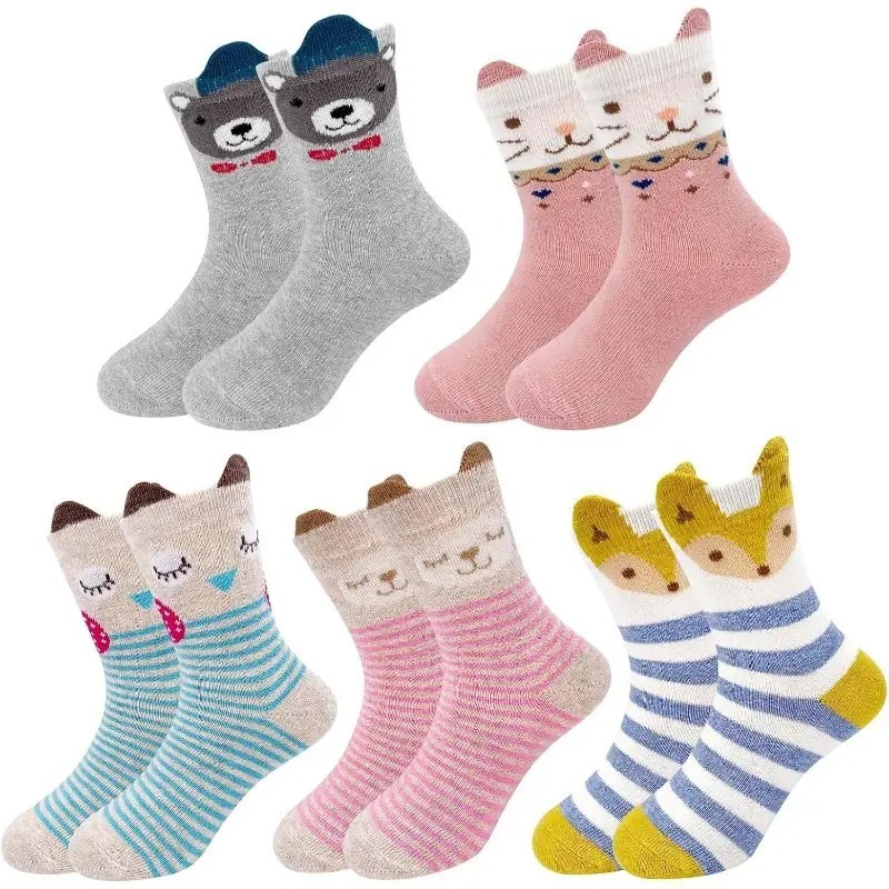 Kit 3 ou 6 Pares Meia Cano Longo Infantil Menina Menino Bichinhos Orelhinhas Algodão Criança