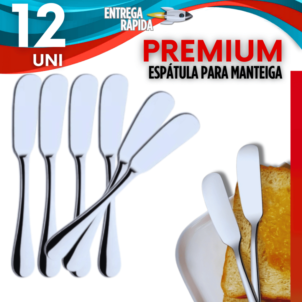 Kit 12/8/4 Peças Espátulas Para Manteiga Patê Geleia Aço Inox Linha Premium Utilidades Casa Cozinha