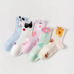 Kit 3 ou 6 Pares Meia Cano Longo Infantil Menina e Menino Bichinhos com Orelhinhas Algodão Conforto