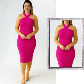 Vestido Midi Feminino Gola Transpassada Moda Verão em Oferta na Shopee