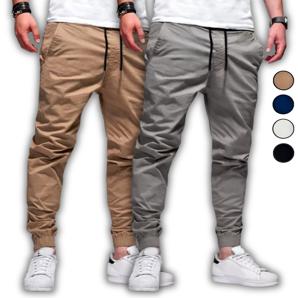 Kit 2 Calça Jogger Masculina Sarja ou Jeans 4 Bolsos com Punho Elástico Streetwear Diversa...