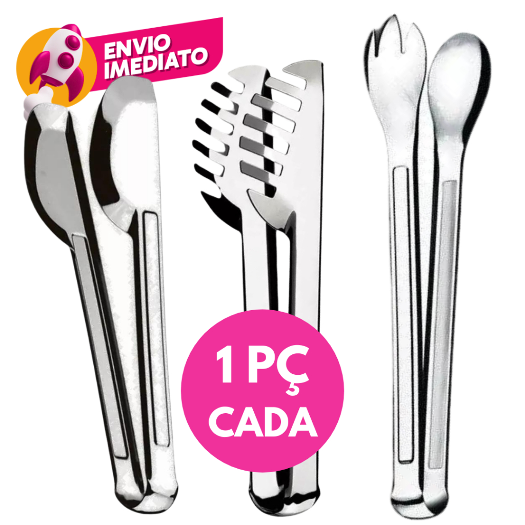 Kit 03 Pç Conjunto Pegador Serrilhado Massa Salada Universal Aço Inox Utensilios Cozinha Restaurante