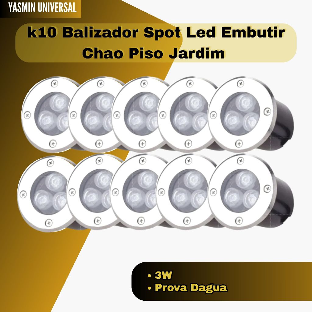 k10 Balizador Spot Led Embutir Chao Piso Jardim 3w Prova Dagua