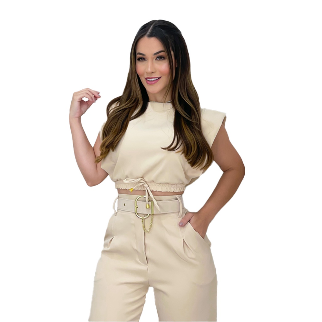 Conjunto Feminino de Calça Alfaiataria Moda Blogueira em Oferta na Shopee