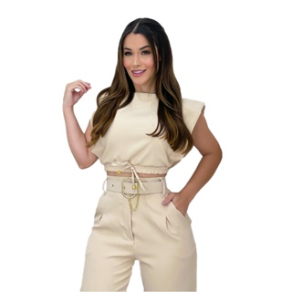 Conjunto Feminino de Calça Alfaiataria Moda Blogueira em Oferta na Shopee