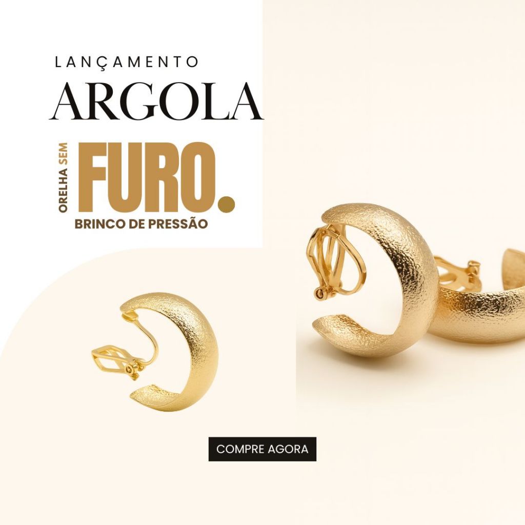Argola de Pressão Texturizada 2,20 cm | Sem Furo | Clipe Confortável Ômega | Dourado ou Prateado — imagem 2 de 2